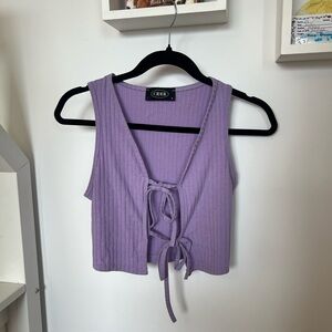 Cider Purple Ribbed Tie-Front Top
